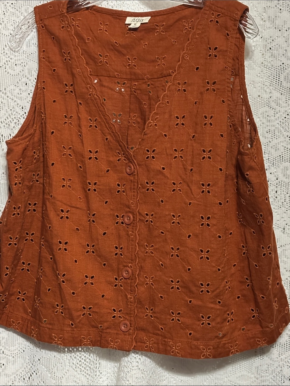 a.n.a Rust Eyelet Sleeveless Button Front Vest